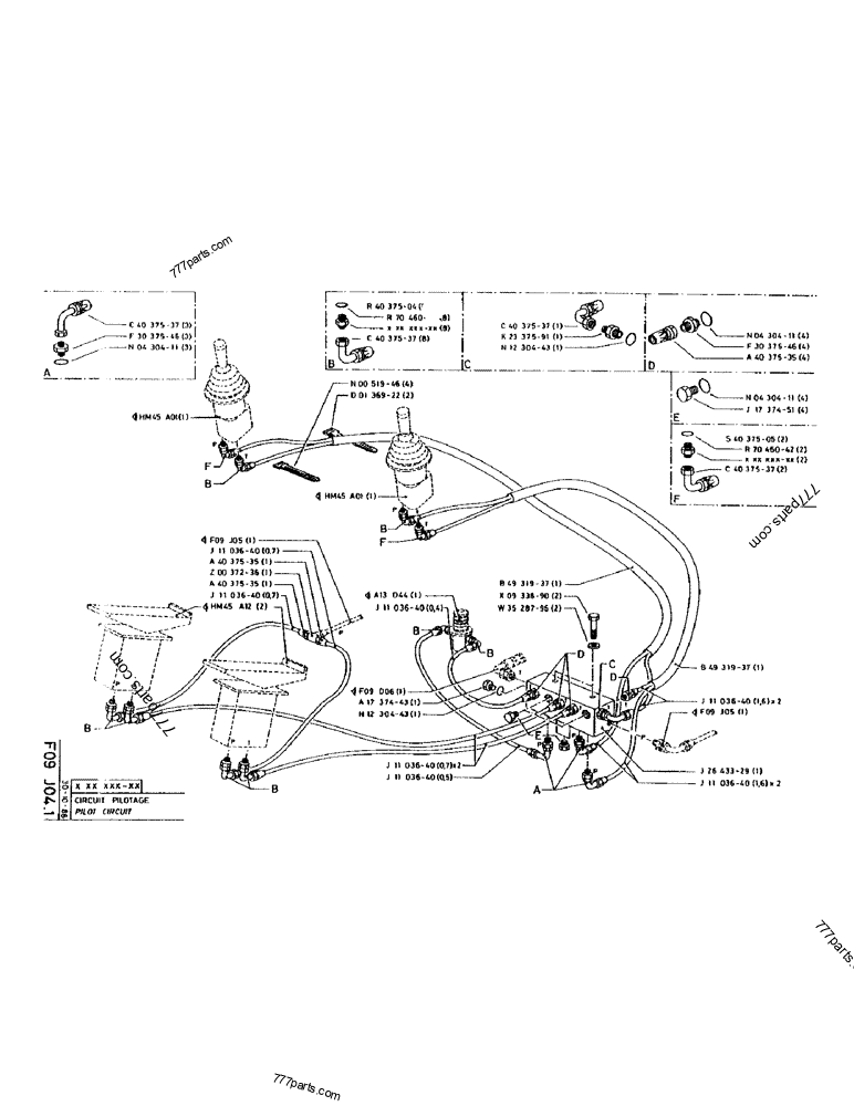 Part diagram PILOT CIRCUIT - CRAWLER EXCAVATORS Case 170 (POCLAIN CRAWLER EXCAVATOR (S/N 12341 TO 12492) (5/85-12/92)) | 777parts.com