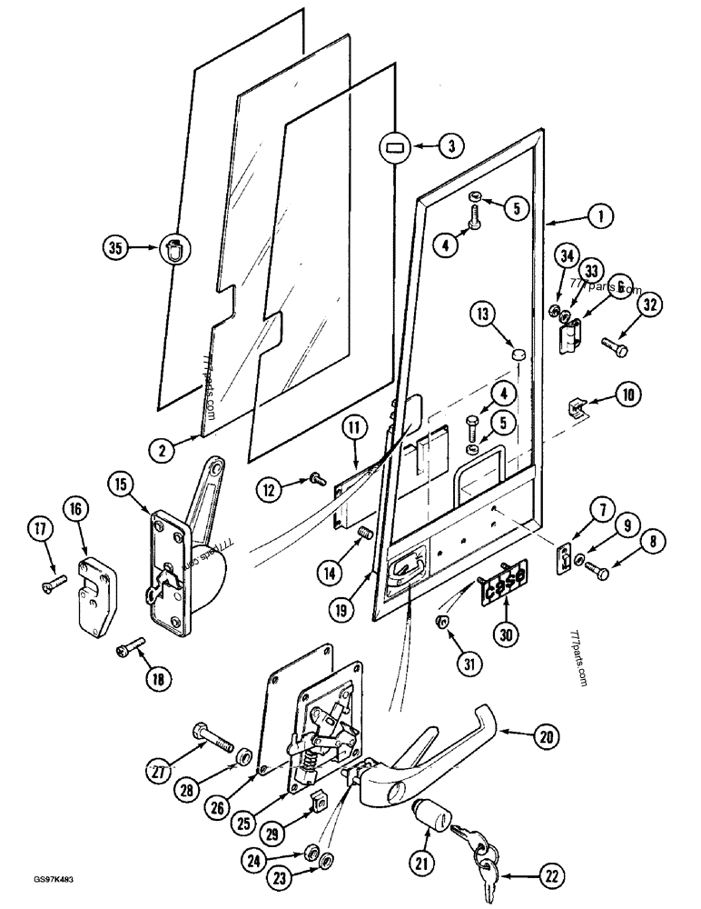 Part diagram CAB DOOR, P.I.N. 02305 THROUGH 02320 - CRAWLER EXCAVATORS Case 170C (CASE CRAWLER EXCAVATOR (1/90-12/91)) | 777parts.com