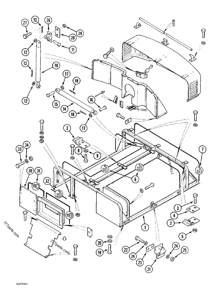 Part diagram SHROUD FRAME AND REAR ENGINE COVER - CRAWLER EXCAVATORS Case 170C (CASE CRAWLER EXCAVATOR (1/90-12/91)) | 777parts.com
