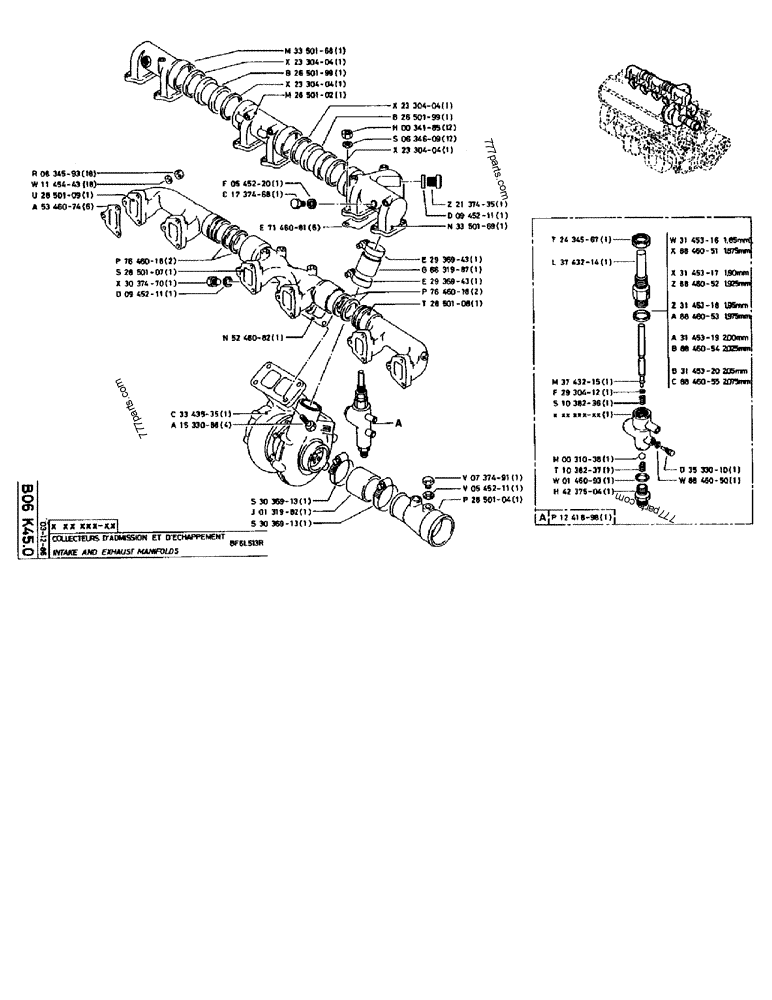 Part diagram INTAKE AND EXHAUST MANIFOLDS BF6L513R - CRAWLER EXCAVATORS Case 170B (CASE CRAWLER EXCAVATOR (S/N 1501-) (S/N 12501-) (EUROPE) (2/87-12/89)) | 777parts.com