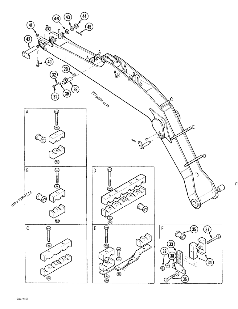 Part diagram BOOM AND RELATED PARTS, P.I.N. 74501 THROUGH 74628 - CRAWLER EXCAVATORS Case 170C (CASE CRAWLER EXCAVATOR (1/90-12/91)) | 777parts.com