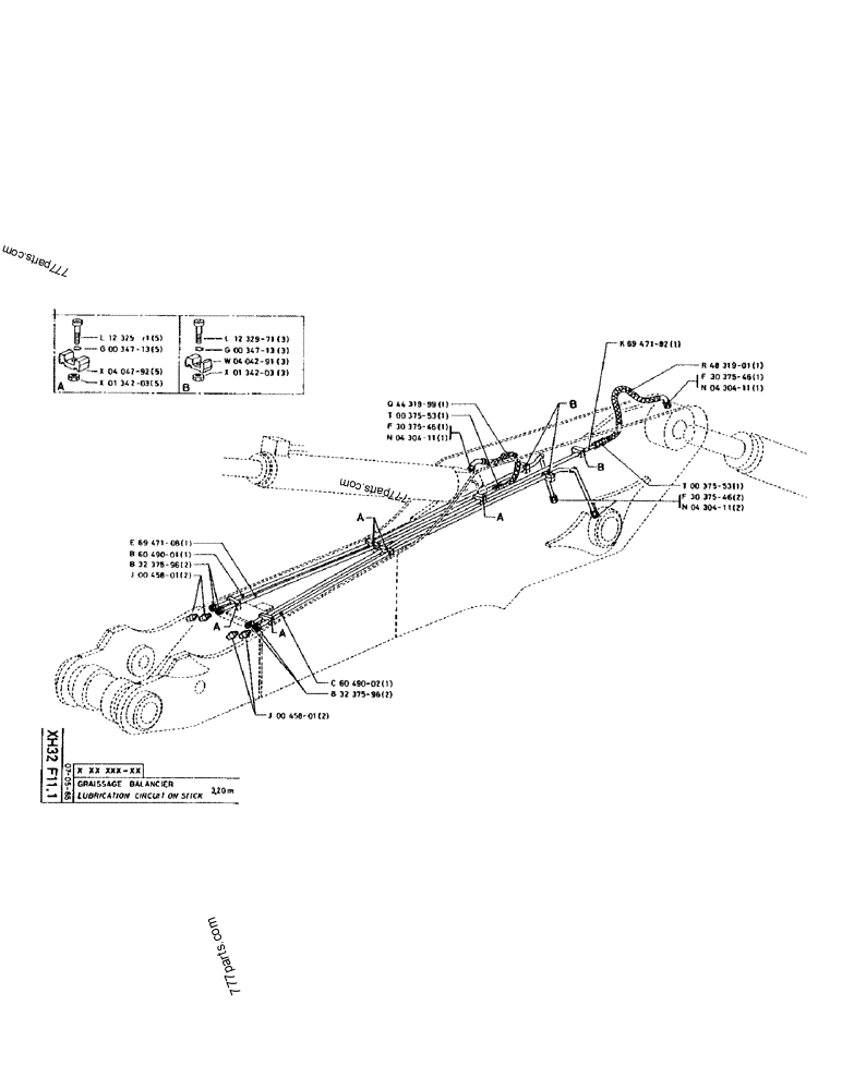 Part diagram LUBRICATION CIRCUIT ON STICK 3,20M - CRAWLER EXCAVATORS Case 170 (POCLAIN CRAWLER EXCAVATOR (S/N 12341 TO 12492) (5/85-12/92)) | 777parts.com