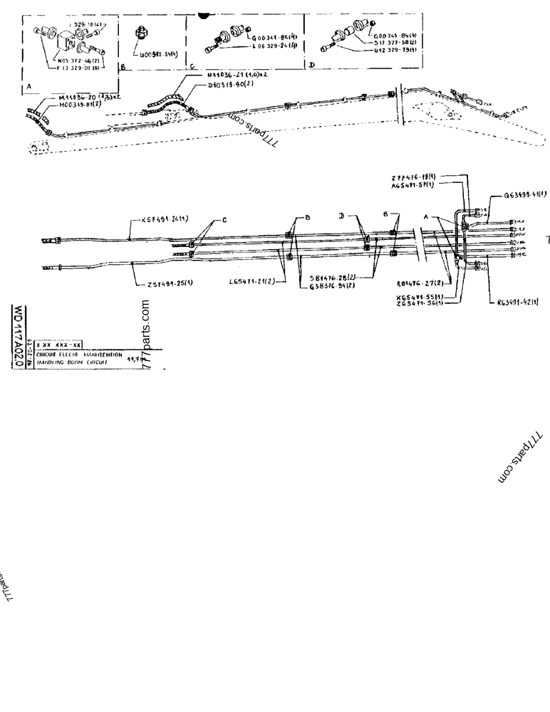 Part diagram HANDLING BOOM CIRCUIT 11,7M - CRAWLER EXCAVATORS Case 170FG (POCLAIN EXCAVATOR W/ELECTRIC MOTOR (75KW 380V) (1/85-12/92)) | 777parts.com