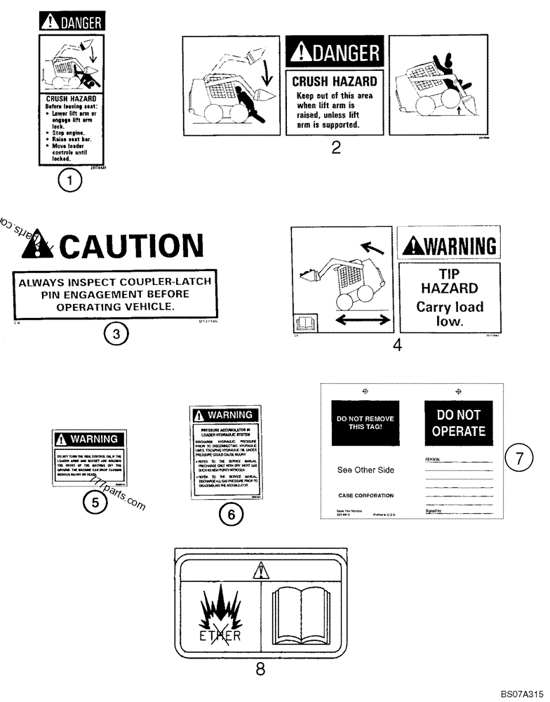 Part diagram DECALS - DANISH, DUTCH, FINNISH - COMPACT TRACK LOADERS Case 420CT (COMPACT TRACK LOADER - SERIES 3, ASN N7M455401 (1/08-3/11)) | 777parts.com
