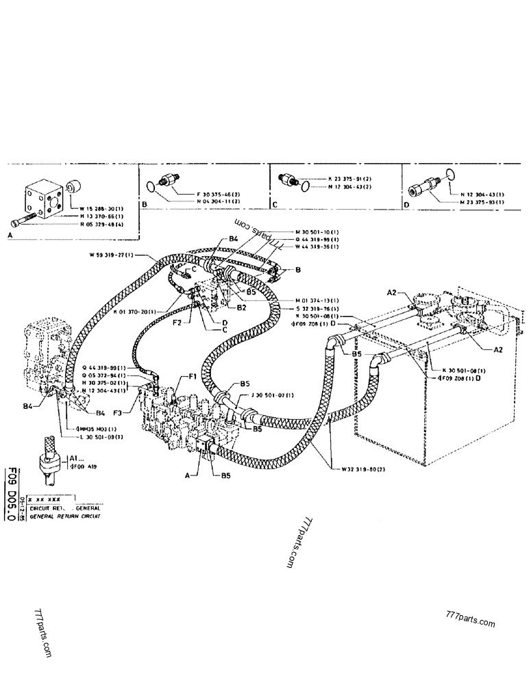 Part diagram GENERAL RETURN CIRCUIT - CRAWLER EXCAVATORS Case 170 (POCLAIN CRAWLER EXCAVATOR (S/N 12341 TO 12492) (5/85-12/92)) | 777parts.com
