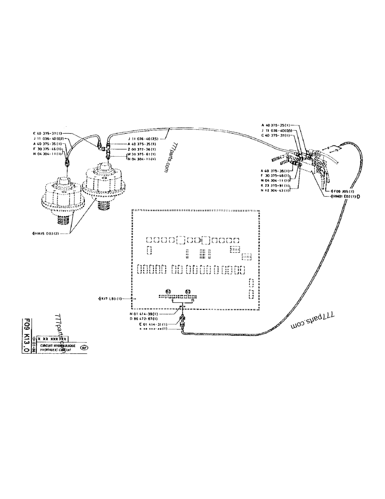 Part diagram HYDRAULIC CIRCUIT - CRAWLER EXCAVATORS Case 170 (POCLAIN CRAWLER EXCAVATOR (S/N 12341 TO 12492) (5/85-12/92)) | 777parts.com