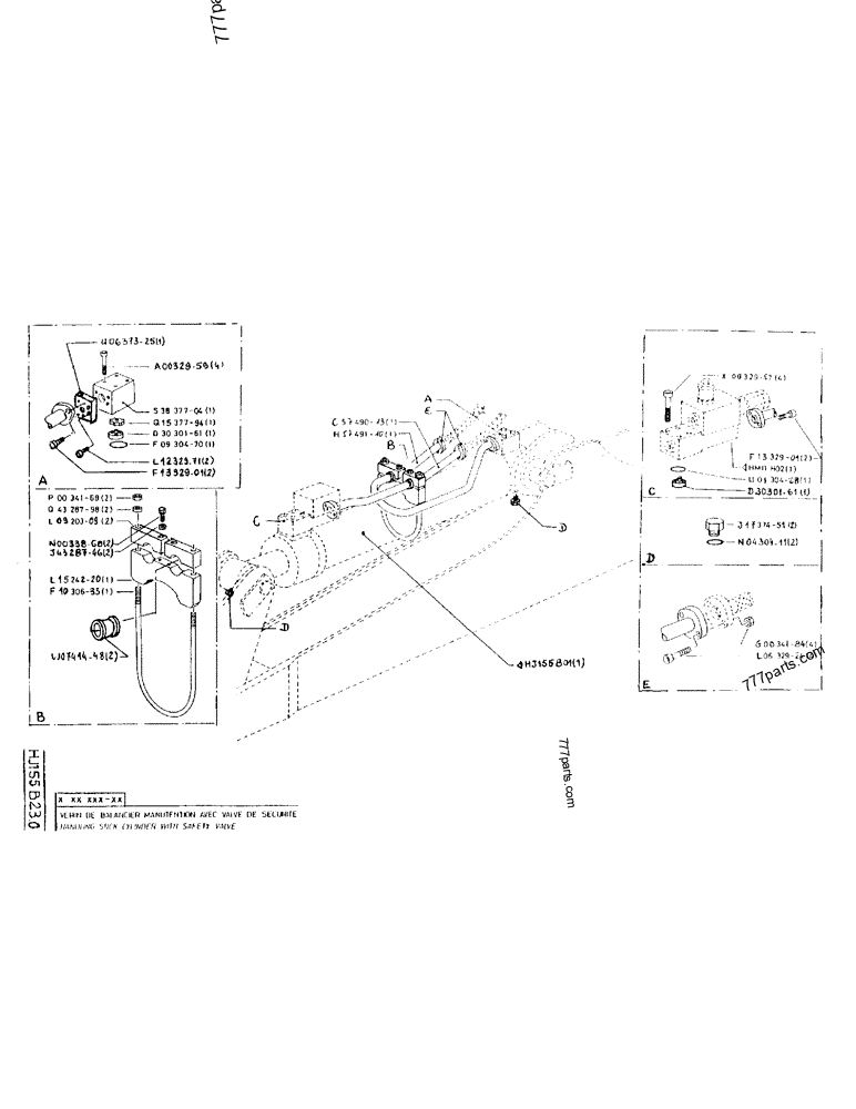 Part diagram HANDLING STICK CYLINDER WITH SAFETY VALVE - CRAWLER EXCAVATORS Case 170B (CASE/POCLAIN EXCAVATOR - REHANDLING ATTACHMENT (1/85-12/89)) | 777parts.com