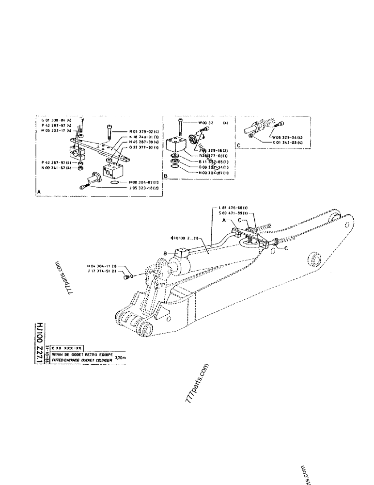 Part diagram FITTED BACKHOE BUCKET CYLINDER 3,20M - CRAWLER EXCAVATORS Case 170 (POCLAIN CRAWLER EXCAVATOR (S/N 12341 TO 12492) (5/85-12/92)) | 777parts.com