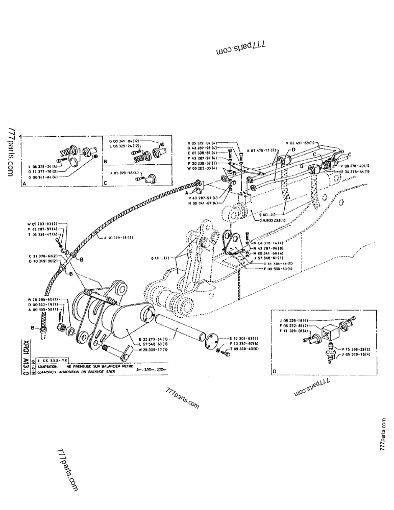 Part diagram CLAMSHELL ADAPTATION ON BACKHOE STICK 2M_2,50M_3,20M - CRAWLER EXCAVATORS Case 170 (POCLAIN CRAWLER EXCAVATOR (S/N 12341 TO 12492) (5/85-12/92)) | 777parts.com