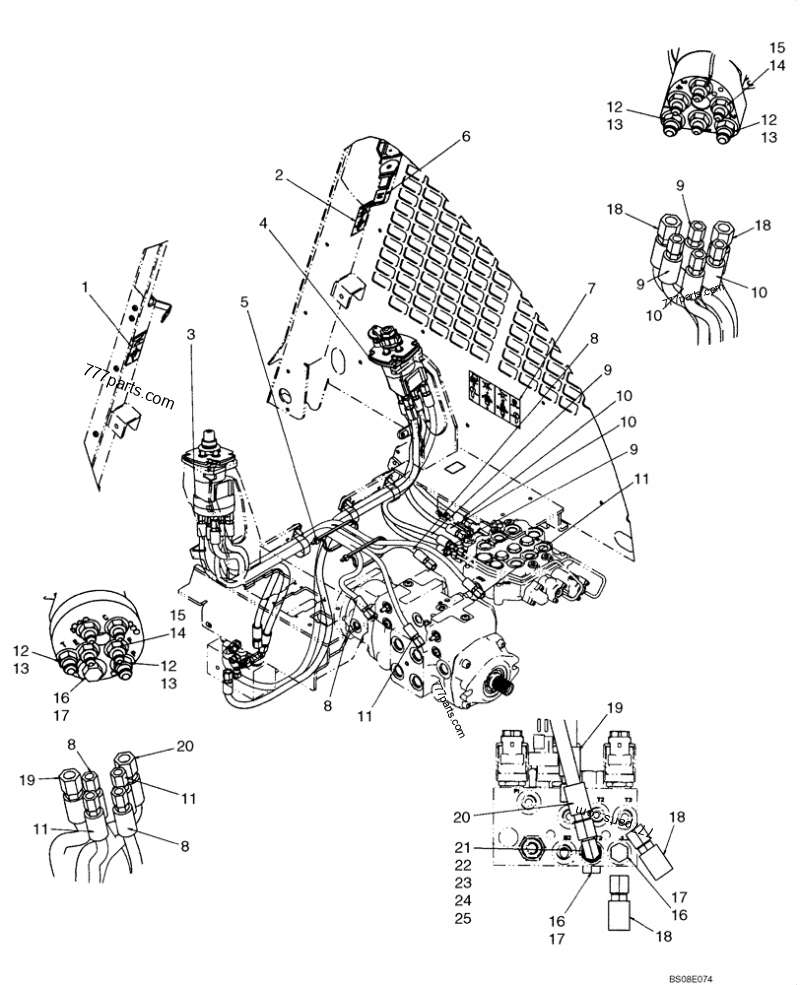 Part diagram JOYSTICK CONTROL PLUMBING - ISO PATTERN (420CT WITH PILOT CONTROL) - COMPACT TRACK LOADERS Case 420CT (COMPACT TRACK LOADER - SERIES 3, ASN N7M455401 (1/08-3/11)) | 777parts.com