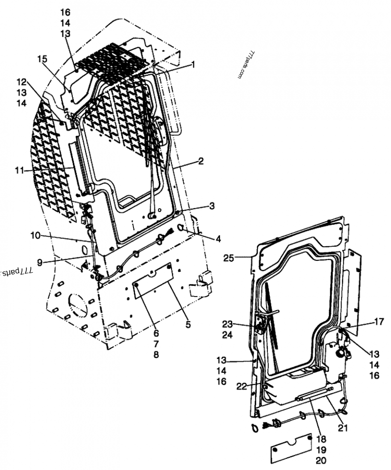 Part diagram CAB DOOR - SPRING ASSIST MOUNTED TO WIPER MOTOR COVER - COMPACT TRACK LOADERS Case 420CT (COMPACT TRACK LOADER - BSN N7M455401 (2/06-12/07)) | 777parts.com