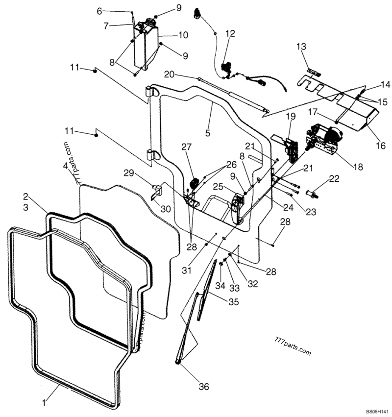 Part diagram CAB DOOR - WIPER - COMPACT TRACK LOADERS Case 420CT (COMPACT TRACK LOADER - BSN N7M455401 (2/06-12/07)) | 777parts.com