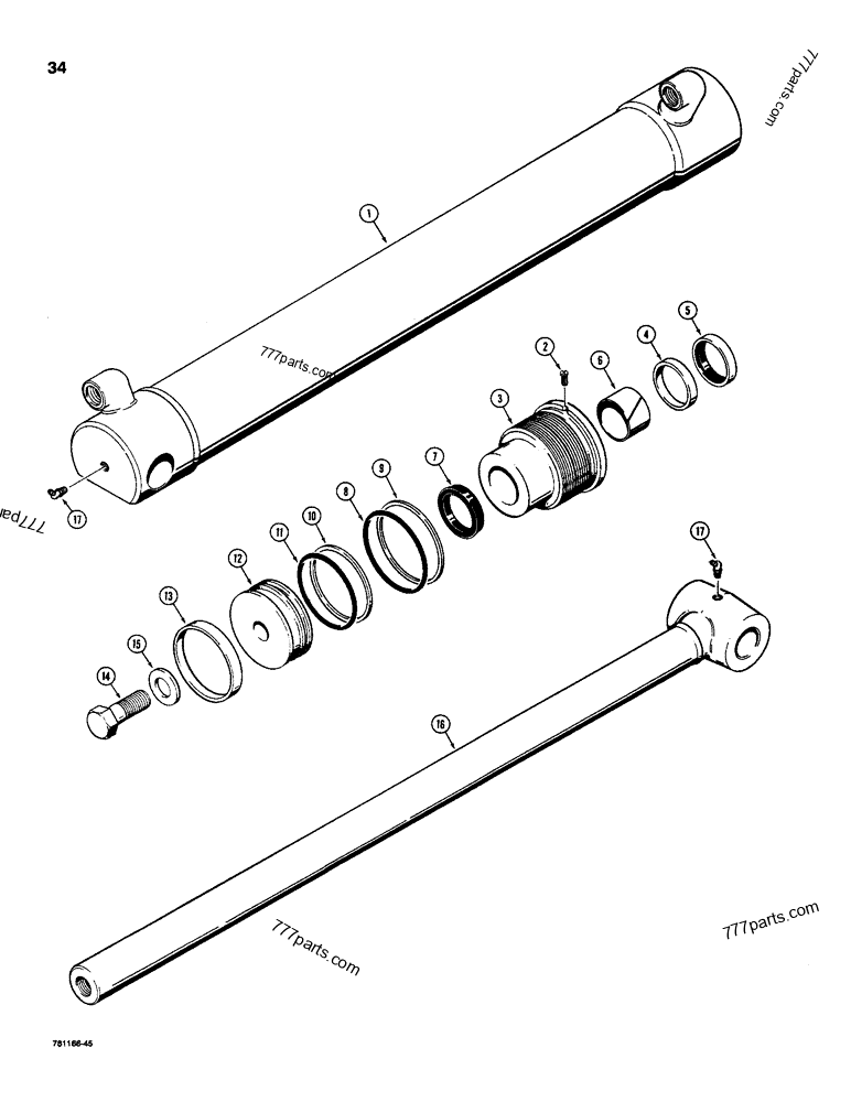 G100931 BOOM AND DIPPER ARM CYLINDER, GLAND IS STAMPED WITH CYLINDER