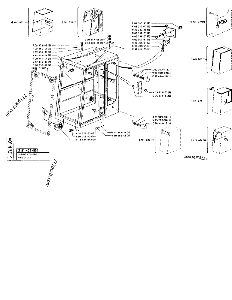 Part diagram FITTED CAB - CRAWLER EXCAVATORS Case 170FG (POCLAIN EXCAVATOR W/ELECTRIC MOTOR (75KW 380V) (1/85-12/92)) | 777parts.com