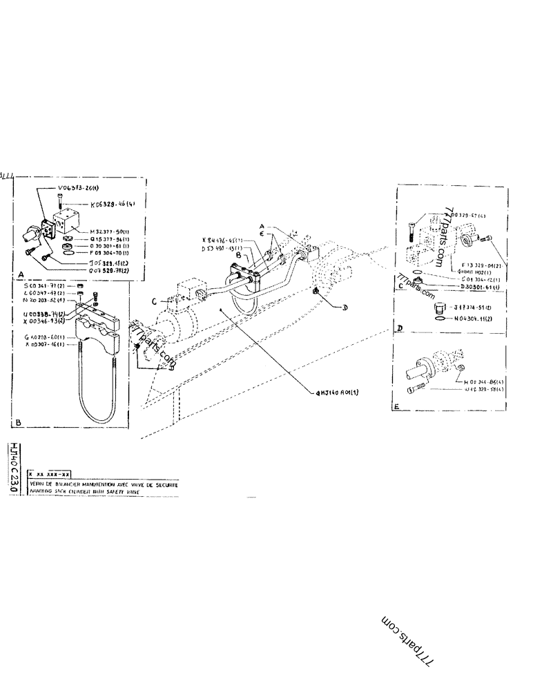 Part diagram HANDLING STICK CYLINDER WITH SAFETY VALVE - CRAWLER EXCAVATORS Case 170B (CASE/POCLAIN EXCAVATOR - REHANDLING ATTACHMENT (1/85-12/89)) | 777parts.com