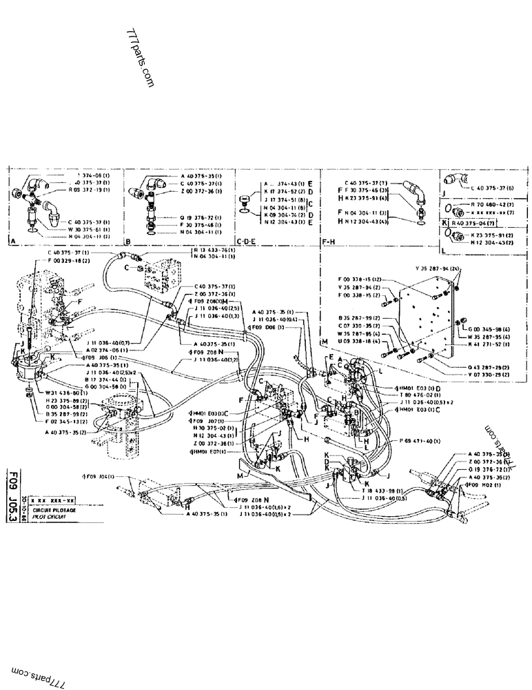 Схема запчастей PILOT CIRCUIT - Гусеничные экскаваторы Case 170 (POCLAIN CRAWLER EXCAVATOR (S/N 12341 TO 12492) (5/85-12/92)) | 777parts.com