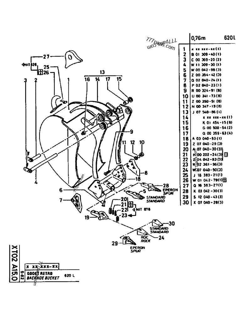 Part diagram BACKHOE BUCKET - CRAWLER EXCAVATORS Case 160CL (POCLAIN CRAWLER EXCAVATOR (S/N 8321 & AFTER) (5/76-12/82)) | 777parts.com