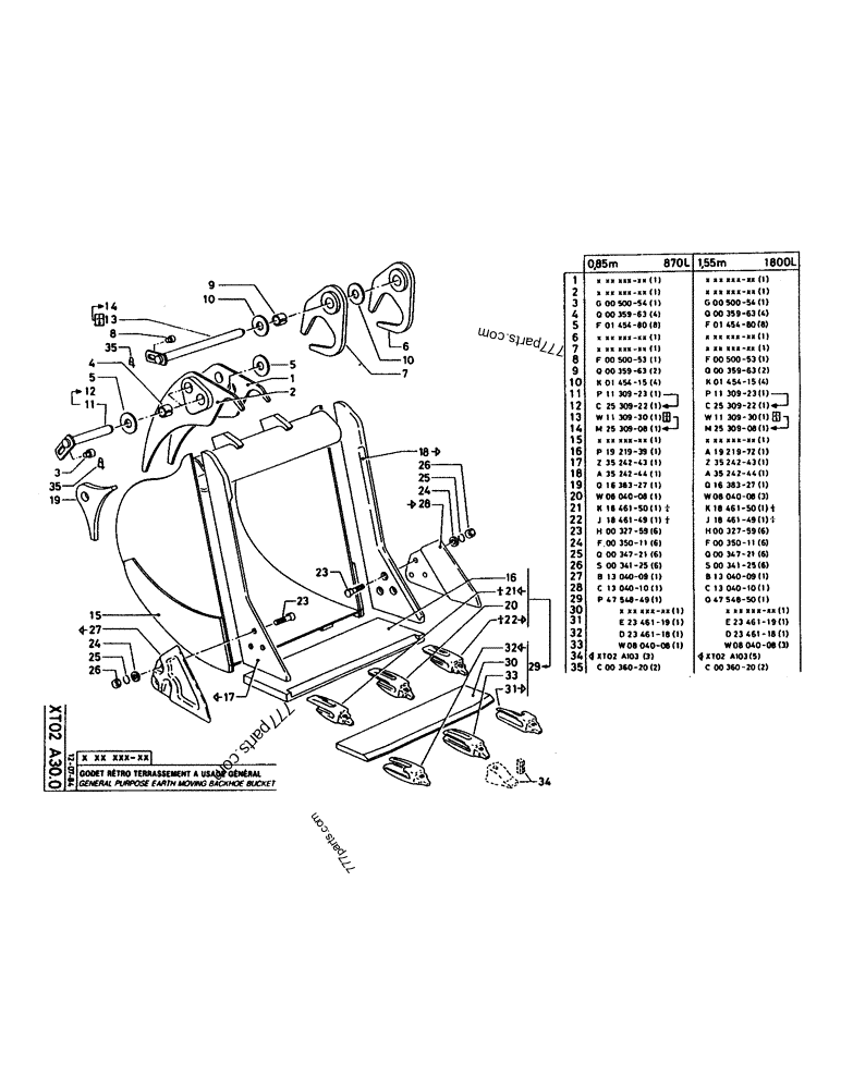Part diagram GENERAL PURPOSE EARTH MOVING BACKHOE BUCKET - CRAWLER EXCAVATORS Case 160CL (POCLAIN CRAWLER EXCAVATOR (S/N 8321 & AFTER) (5/76-12/82)) | 777parts.com