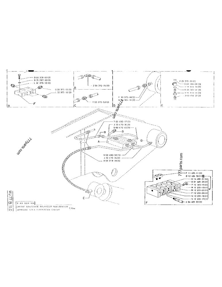 Part diagram HANDLING STICK LUBRICATION CIRCUIT 7,70M - CRAWLER EXCAVATORS Case 170B (CASE/POCLAIN EXCAVATOR - REHANDLING ATTACHMENT (1/85-12/89)) | 777parts.com