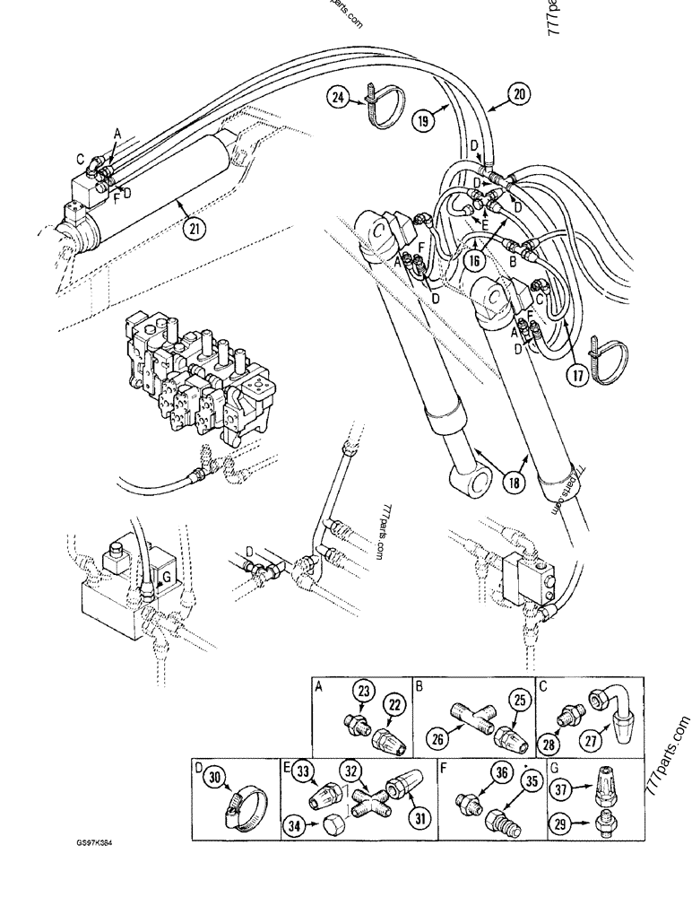 Part diagram CRANING VALVE HYDRAULIC CIRCUIT, ARM AND BOOM CYLINDERS - CRAWLER EXCAVATORS Case 170C (CASE CRAWLER EXCAVATOR (1/90-12/91)) | 777parts.com