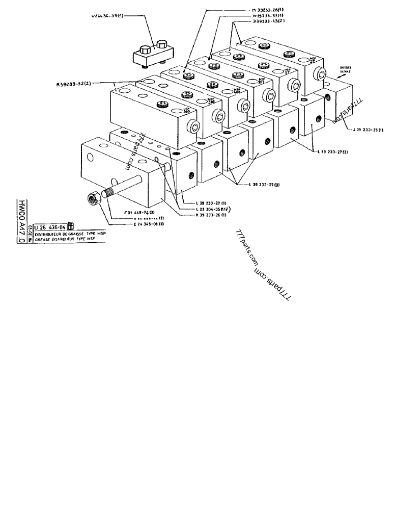 Part diagram GREASE DISTRIBUTOR TYPE MSP - CRAWLER EXCAVATORS Case 170FG (POCLAIN EXCAVATOR W/ELECTRIC MOTOR (75KW 380V) (1/85-12/92)) | 777parts.com