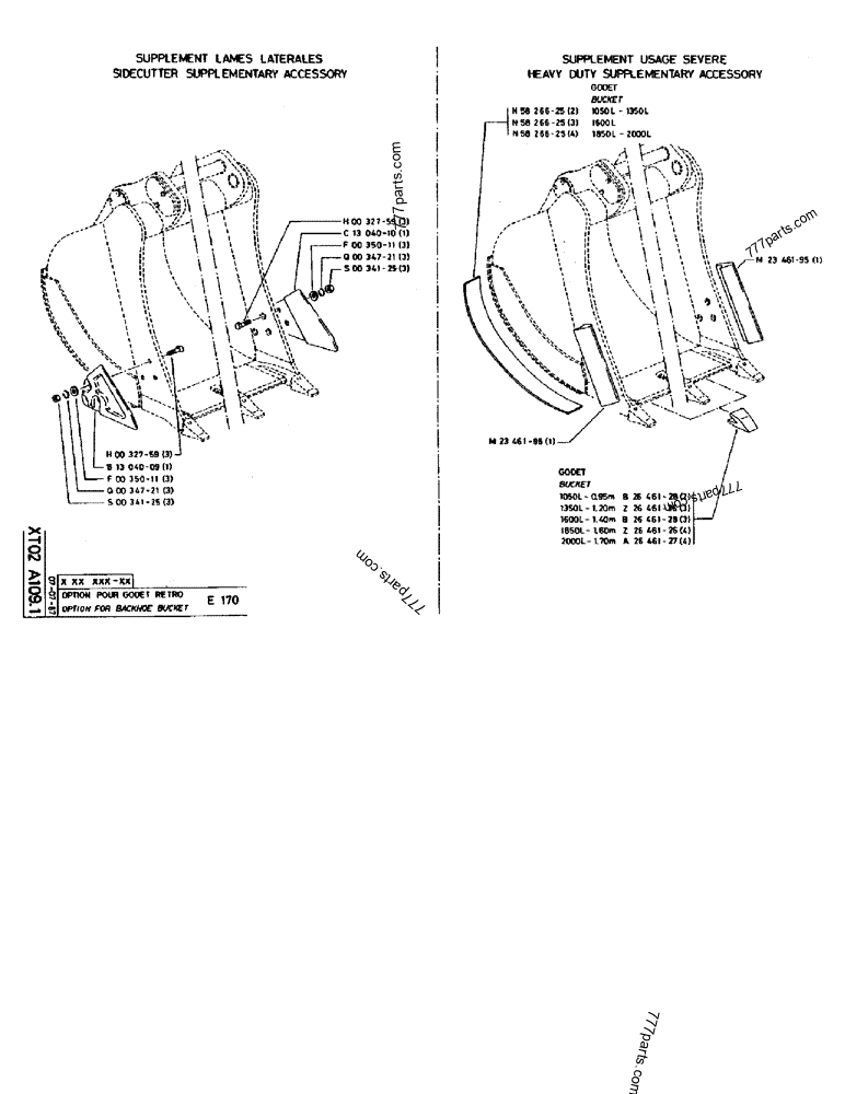 Part diagram OPTION FOR BACKHOE BUCKET E 170 - CRAWLER EXCAVATORS Case 170B (CASE CRAWLER EXCAVATOR (S/N 1501-) (S/N 12501-) (EUROPE) (2/87-12/89)) | 777parts.com