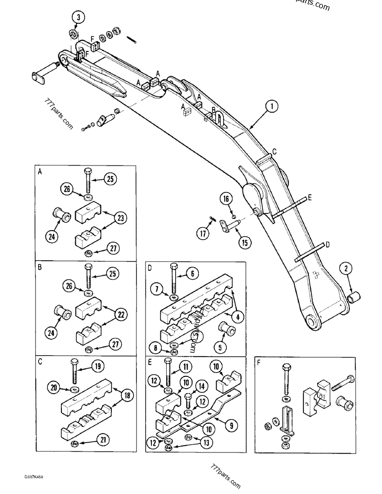Part diagram BOOM AND RELATED PARTS, P.I.N. 74629 THROUGH 74662, P.I.N. 02301 AND AFTER - CRAWLER EXCAVATORS Case 170C (CASE CRAWLER EXCAVATOR (1/90-12/91)) | 777parts.com