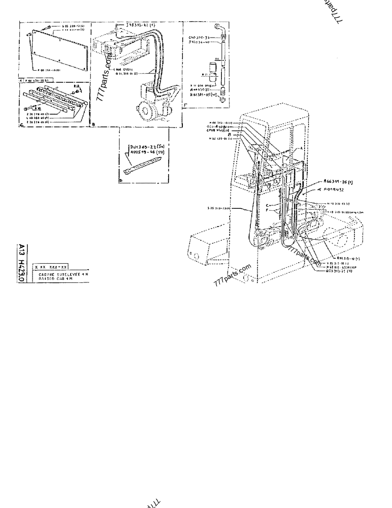 Part diagram RAISED CAB 1M - CRAWLER EXCAVATORS Case 170B (POCLAIN EXCAVATOR - RAISED CAB AND CAB GUARD (1/85-12/89)) | 777parts.com