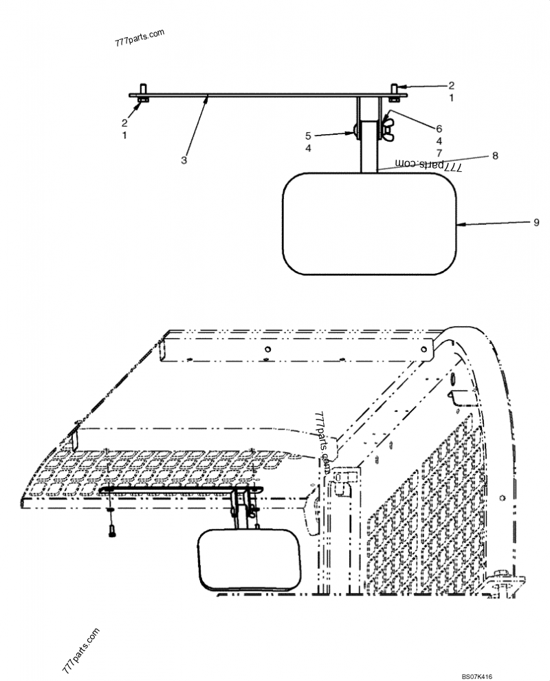 Part diagram REAR VIEW MIRROR - COMPACT TRACK LOADERS Case 420CT (COMPACT TRACK LOADER - SERIES 3, ASN N7M455401 (1/08-3/11)) | 777parts.com