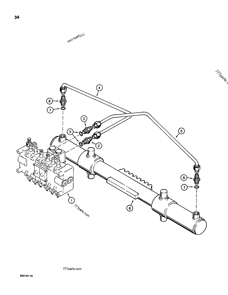 BACKHOE SWING CYLINDER HYDRAULIC CIRCUIT, USED ON 1835C, 1840 & 1845C