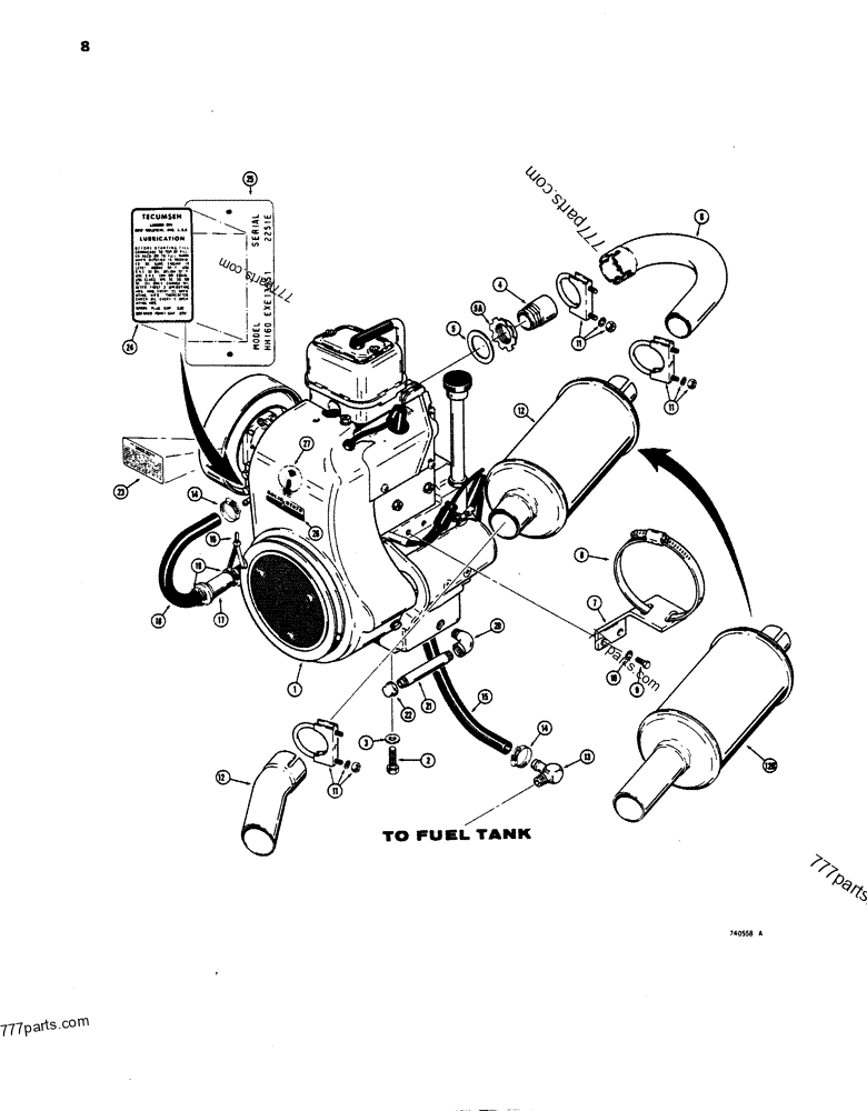 ENGINE MOUNT, MUFFLER AND FUEL LINE - SKID STEER LOADERS Case 1816