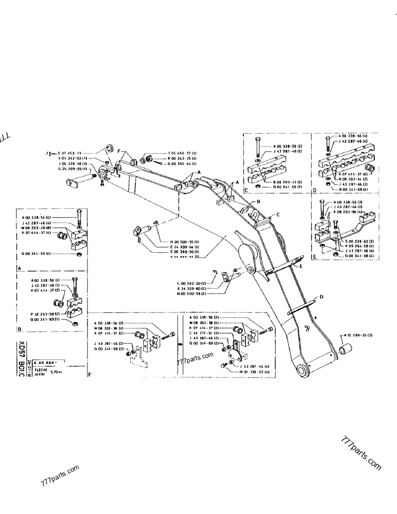Part diagram BOOM 5,70M - CRAWLER EXCAVATORS Case 170 (POCLAIN CRAWLER EXCAVATOR (S/N 12341 TO 12492) (5/85-12/92)) | 777parts.com