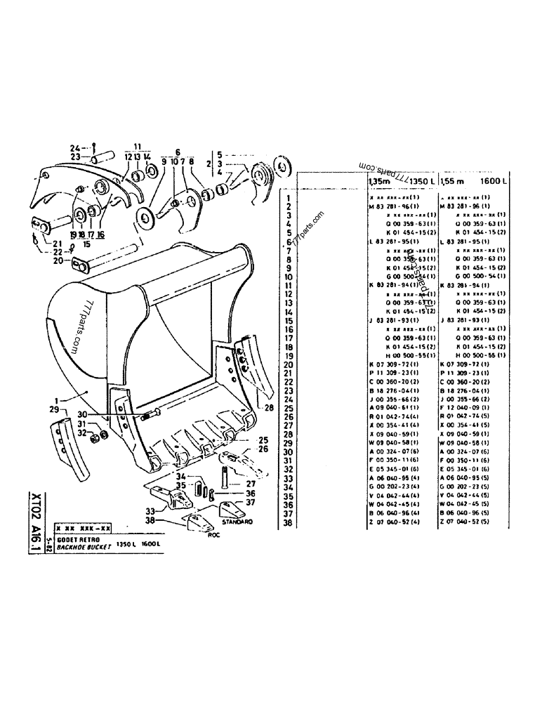 Part diagram BACKHOE BUCKET - CRAWLER EXCAVATORS Case 160CL (POCLAIN CRAWLER EXCAVATOR (S/N 8321 & AFTER) (5/76-12/82)) | 777parts.com