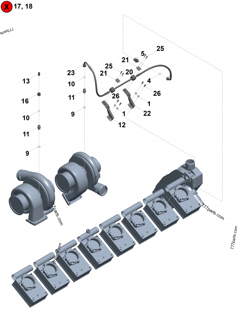 Turbocharger Coolant Plumbing - Engines Cummins QSK50 CM2150