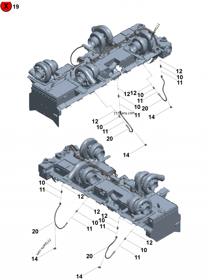Turbocharger Coolant Plumbing - Engines Cummins QSK60 CM2150