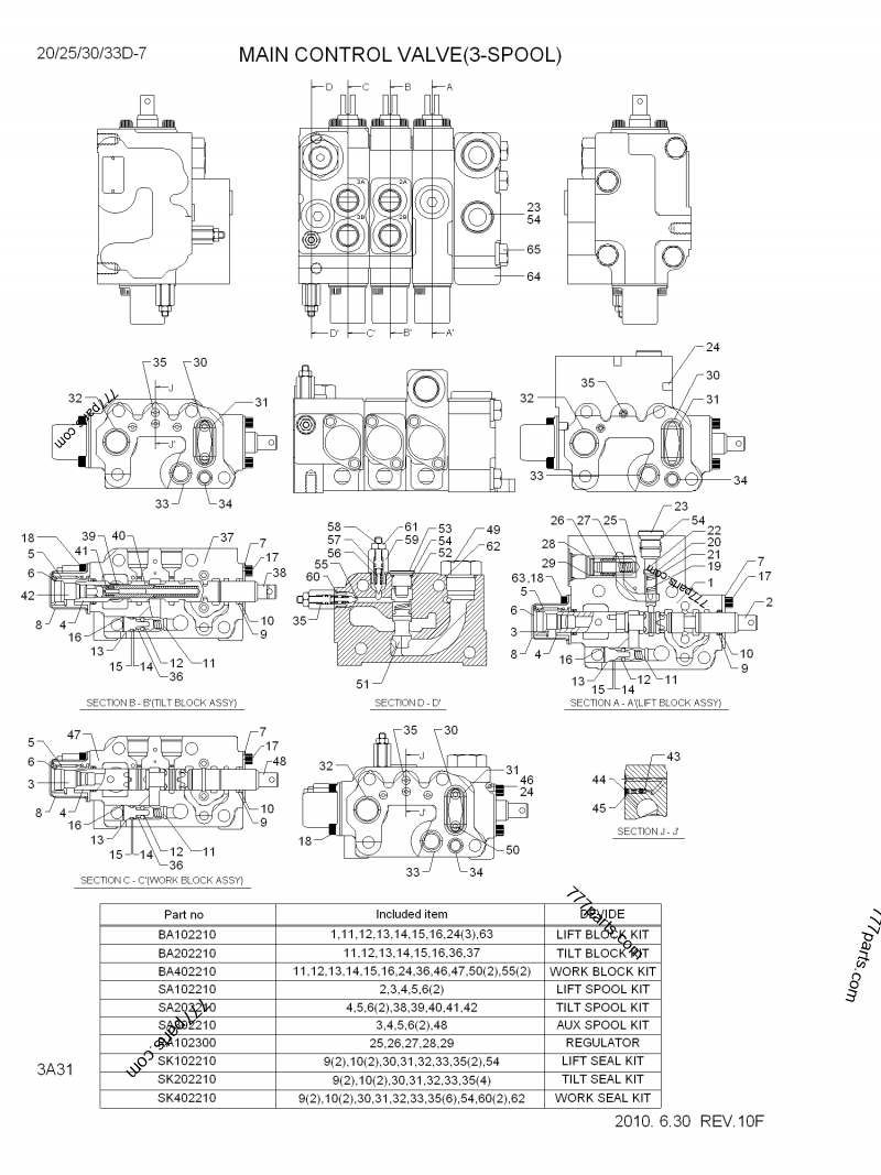 MAIN CONTROL VALVE(3-SPOOL) - FORK LIFT Hyundai 33D-7 (20D