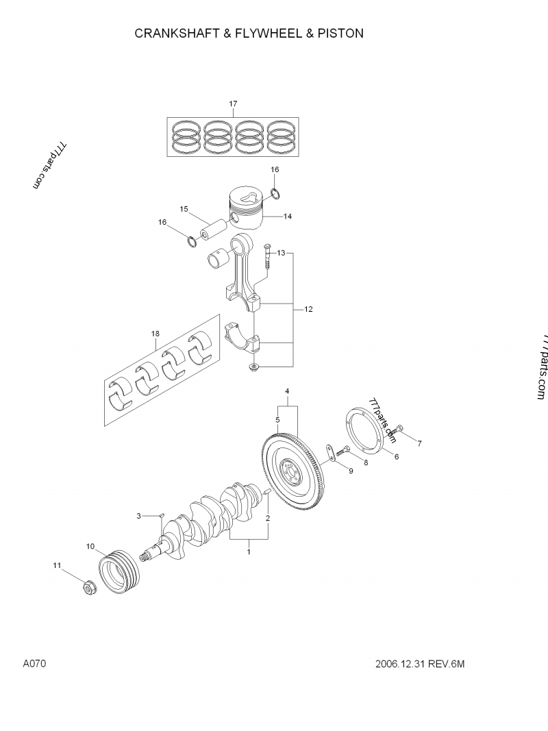 CRANKSHAFT & FLYWHEEL & PISTO FORK LIFT Hyundai 35D7 (35D/40D/45D7