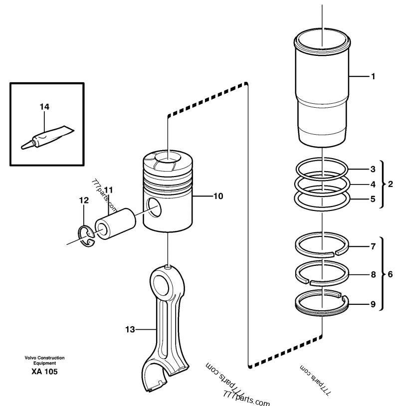 Cylinder liner and piston Excavators Volvo EC360B