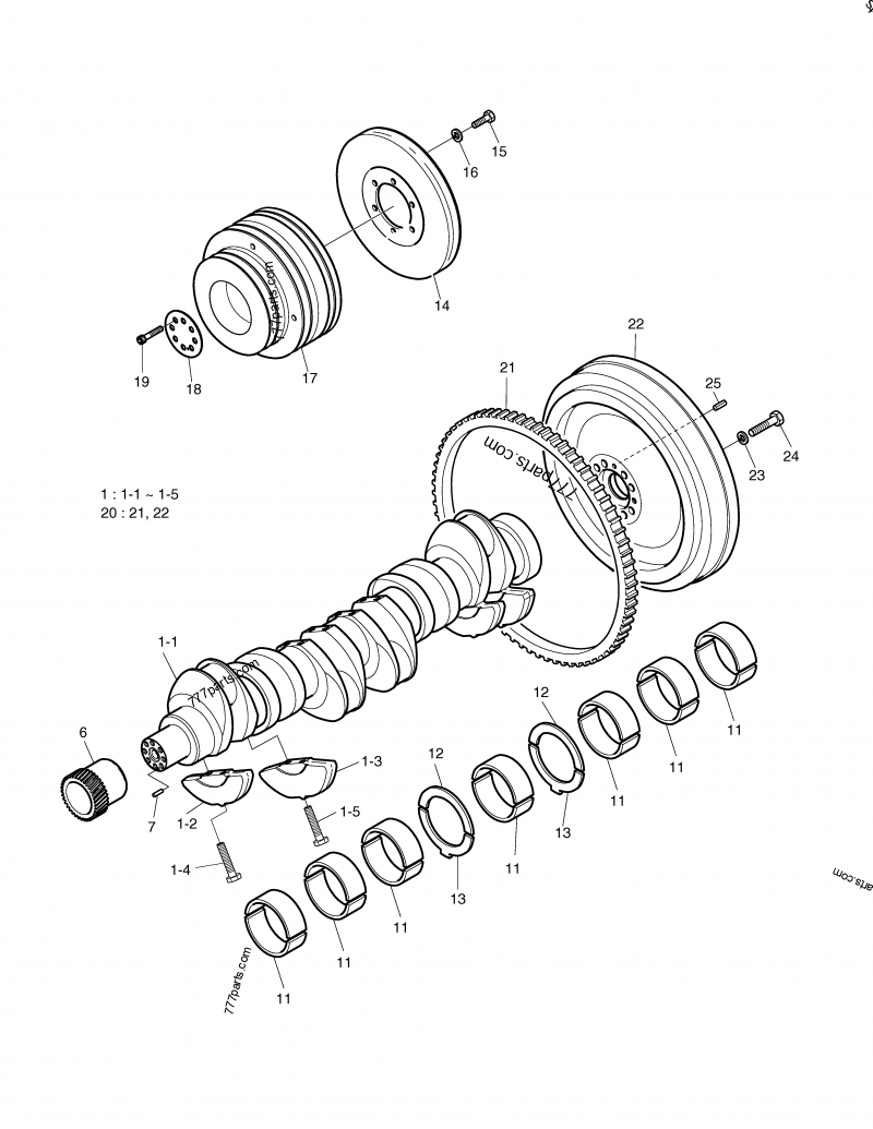 Kazumamacyan　0507 DE12TIS Engine Crankshaft for Doosan D2366 DX340LC DX500LC