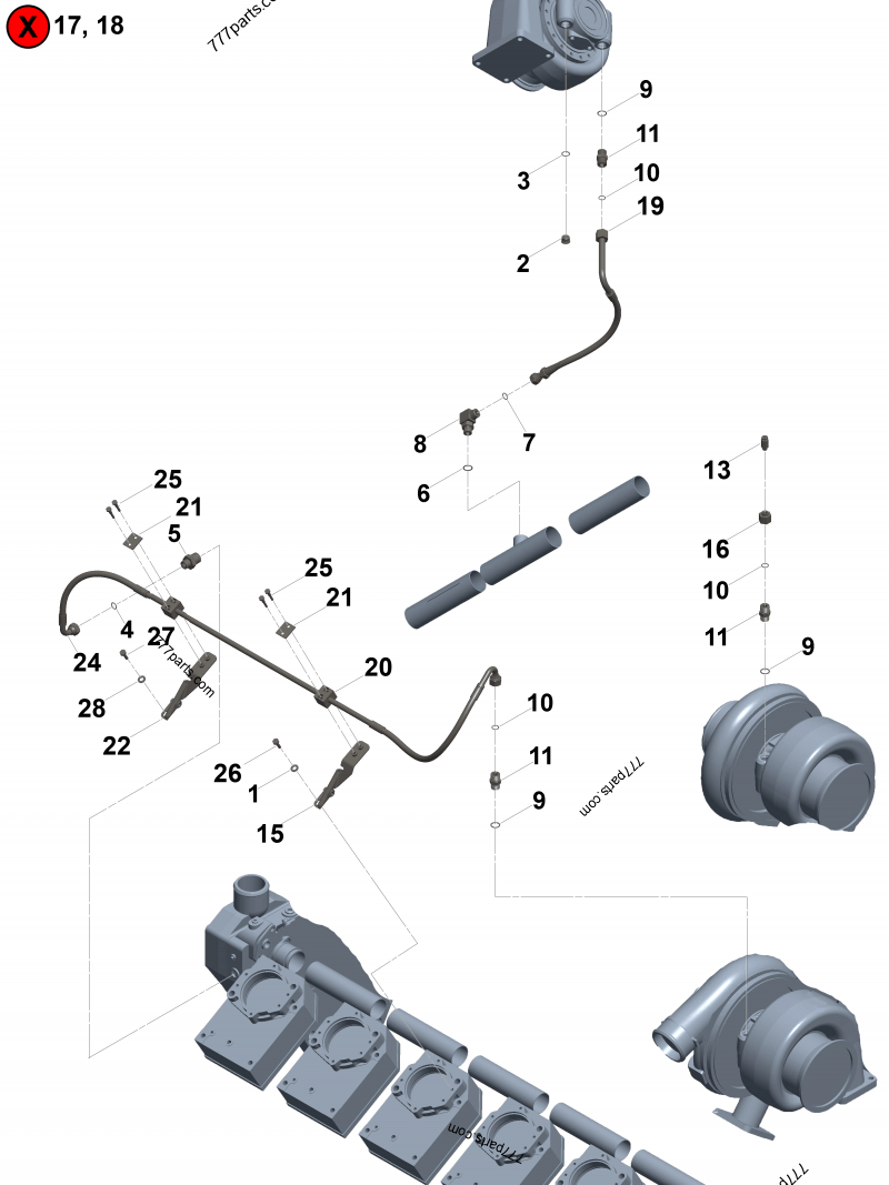 Turbocharger Coolant Plumbing - Engines Cummins QSK50 CM2150 MCRS