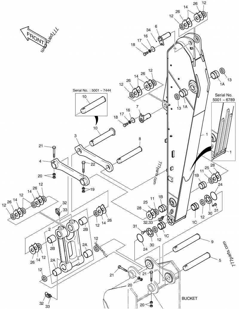 K1051263 PIN, BUCKET CYL ROD - Doosan spare part | 777parts.com