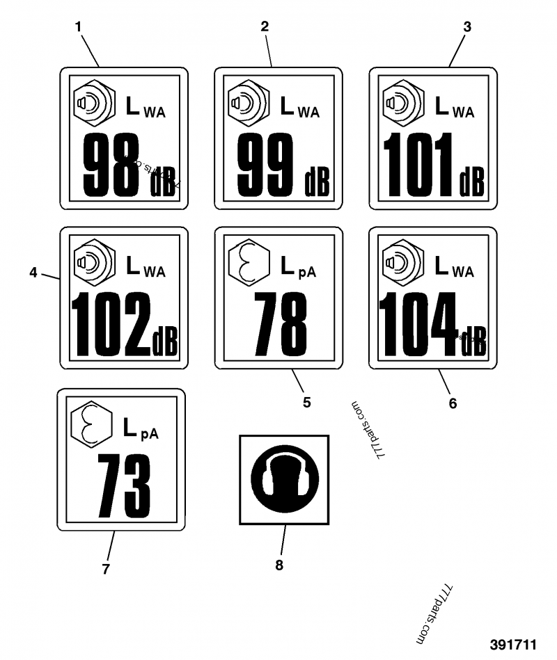 スーパーキャット 817/17523 Label, noise, 98 LWA - 81717523 - JCB spare part