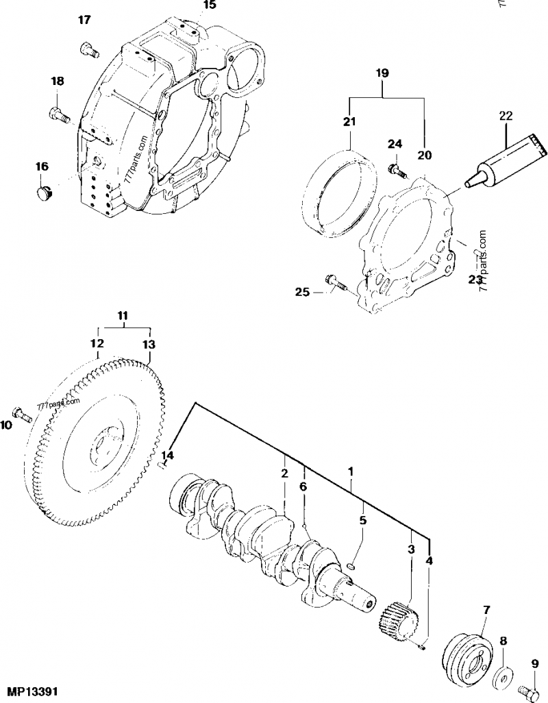 CRANKSHAFT AND FLYWHEEL [B01] - LOADER, SKID-STEER John Deere 675